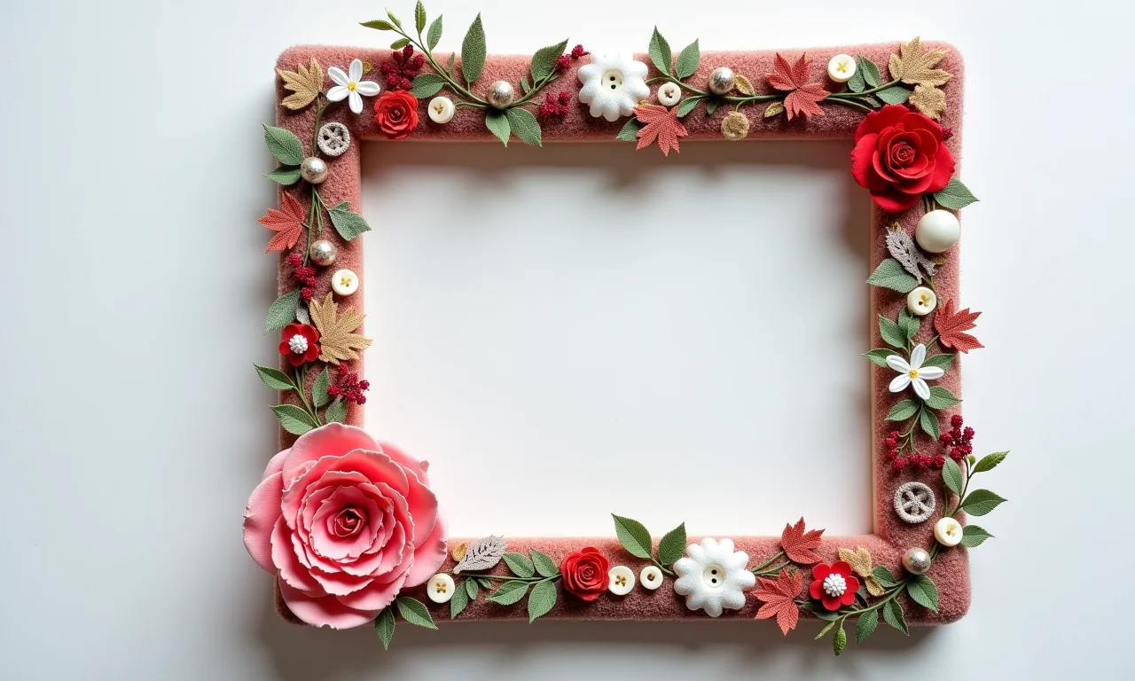 Porta-retrato de EVA decorado com materiais diversos.