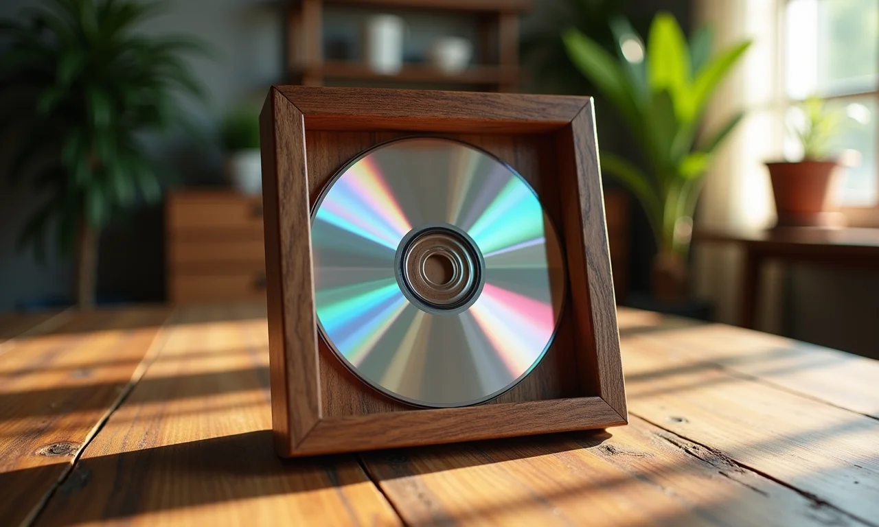 Porta-retrato personalizado feito com CD reciclado.