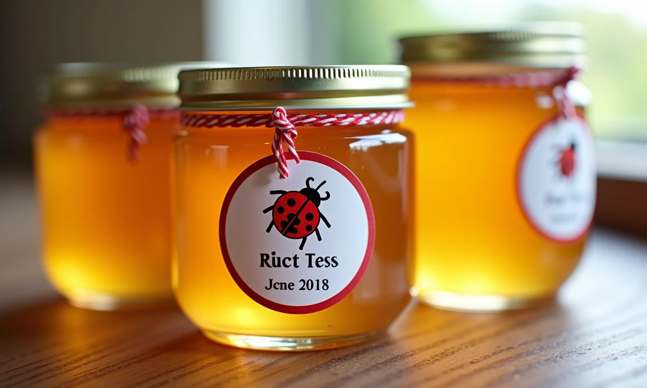 Potes de mel personalizados da Ladybug como lembrancinhas.