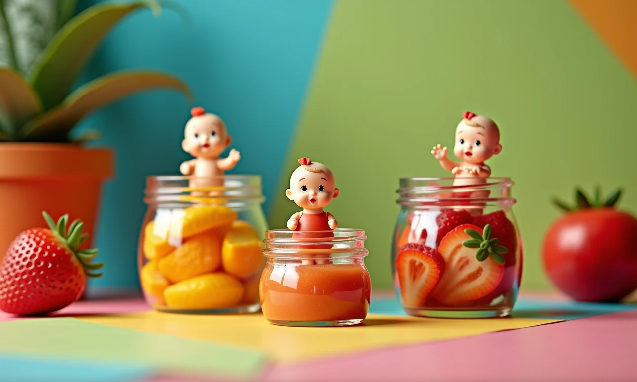 Potes de papinha com miniaturas.