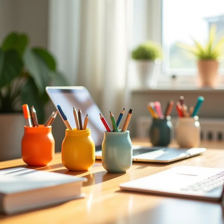 Potes de plástico transformados em organizadores de escritório