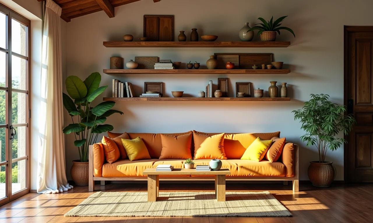 Prateleiras de pallet como destaque na sala de estar brasileira.