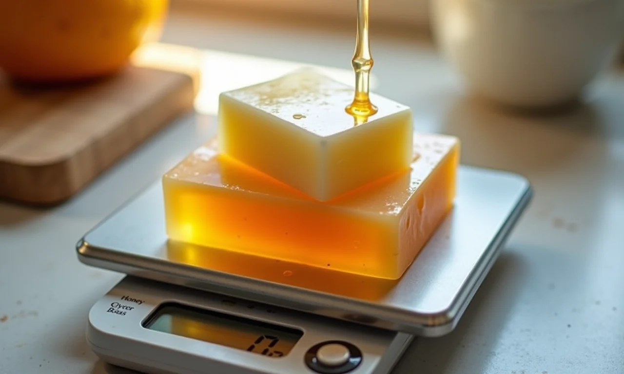 Proporções ideais de mel e base glicerinada para sabonete.