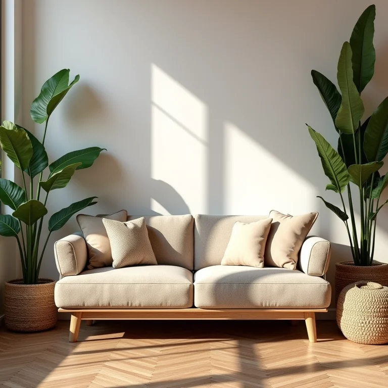 Puff de garrafa PET sendo usado em uma sala de estar iluminada.