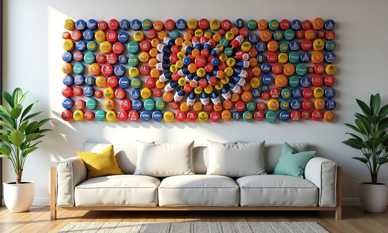 Quadros de tampinhas de garrafa: arte sustentável e colorida.