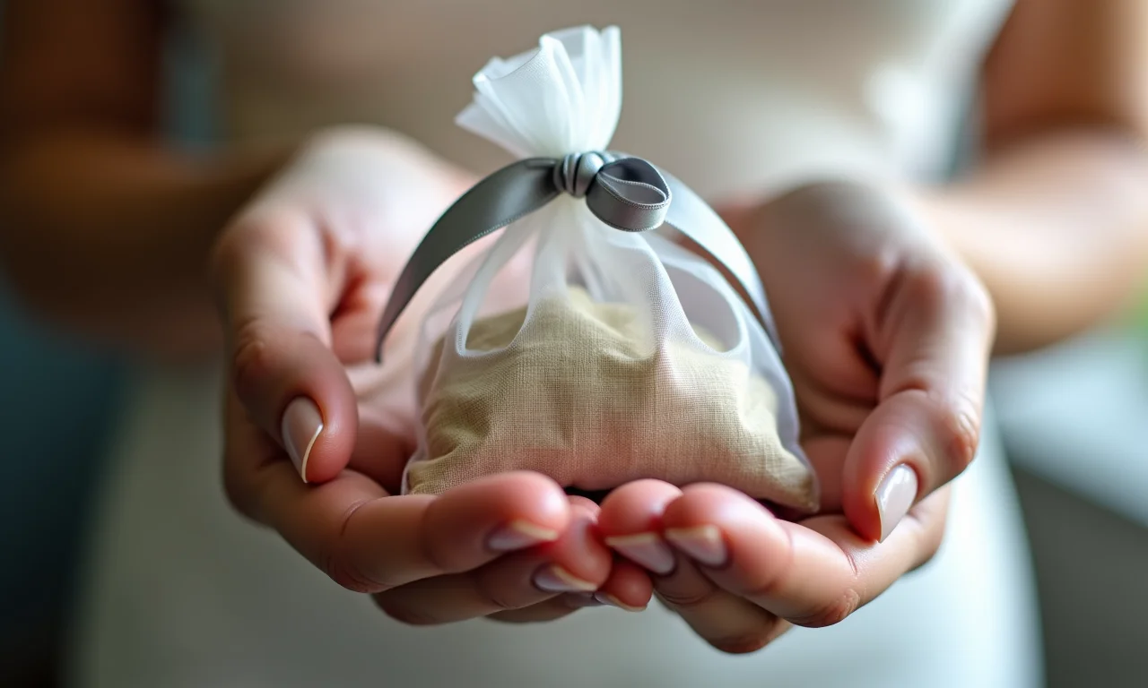 Sachê perfumado com essência relaxante, ideal para lembrancinha de bodas de prata.