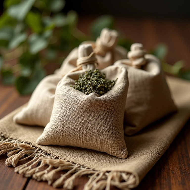 Sachês perfumados com ervas aromáticas como lembrancinhas de casamento.