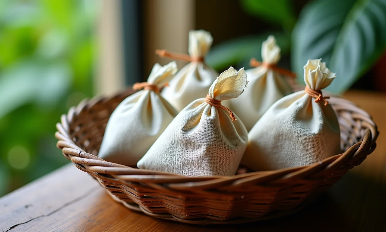 Sachês perfumados com ervas aromáticas.