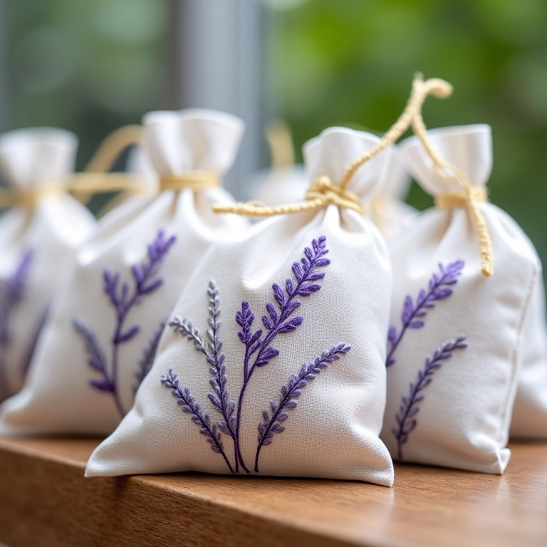 Sachês perfumados de lavanda como lembrancinhas de casamento.
