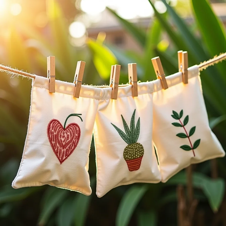 Sacolas de algodão reutilizáveis com bordados personalizados como lembrancinha