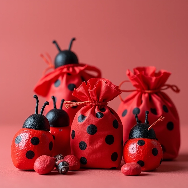Sacolinhas surpresa temáticas de joaninha para lembrancinhas.
