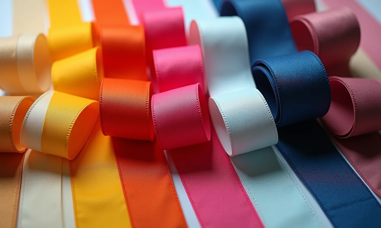 Seleção de fitas coloridas de diferentes materiais e larguras.