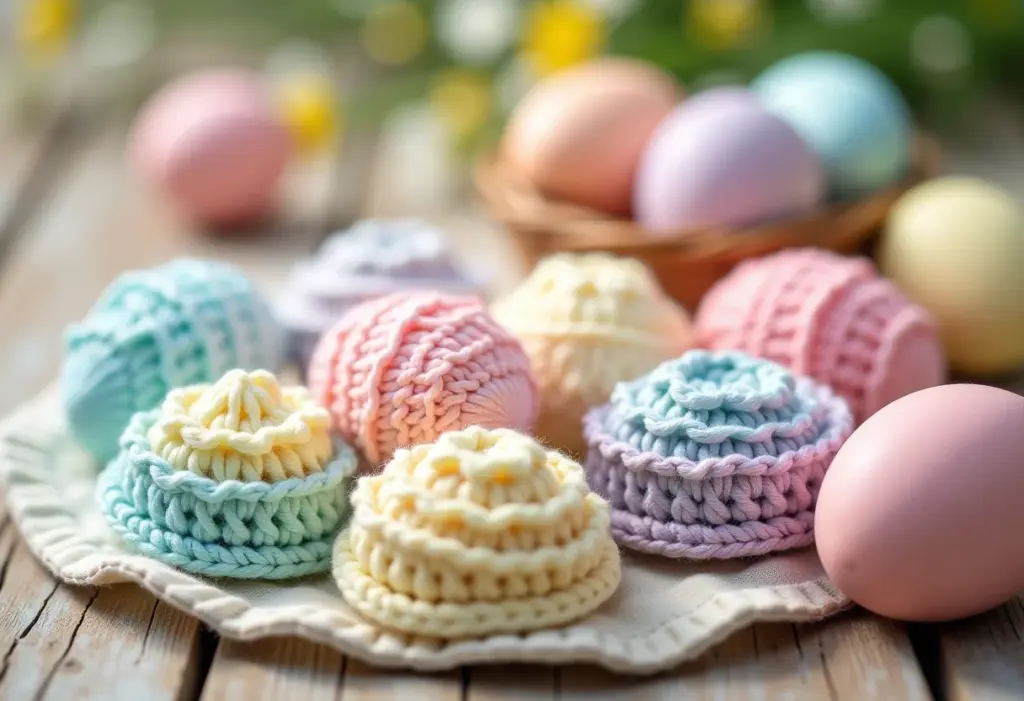 Sousplat de crochê: Ideias LINDAS para sua Páscoa LUCRATIVA! Sousplat de crochê para Páscoa em mesa de madeira rústica