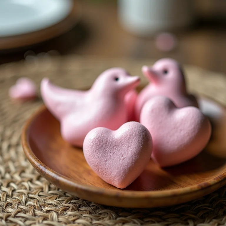 Suspiros temáticos para casamento em formato de coração e pomba