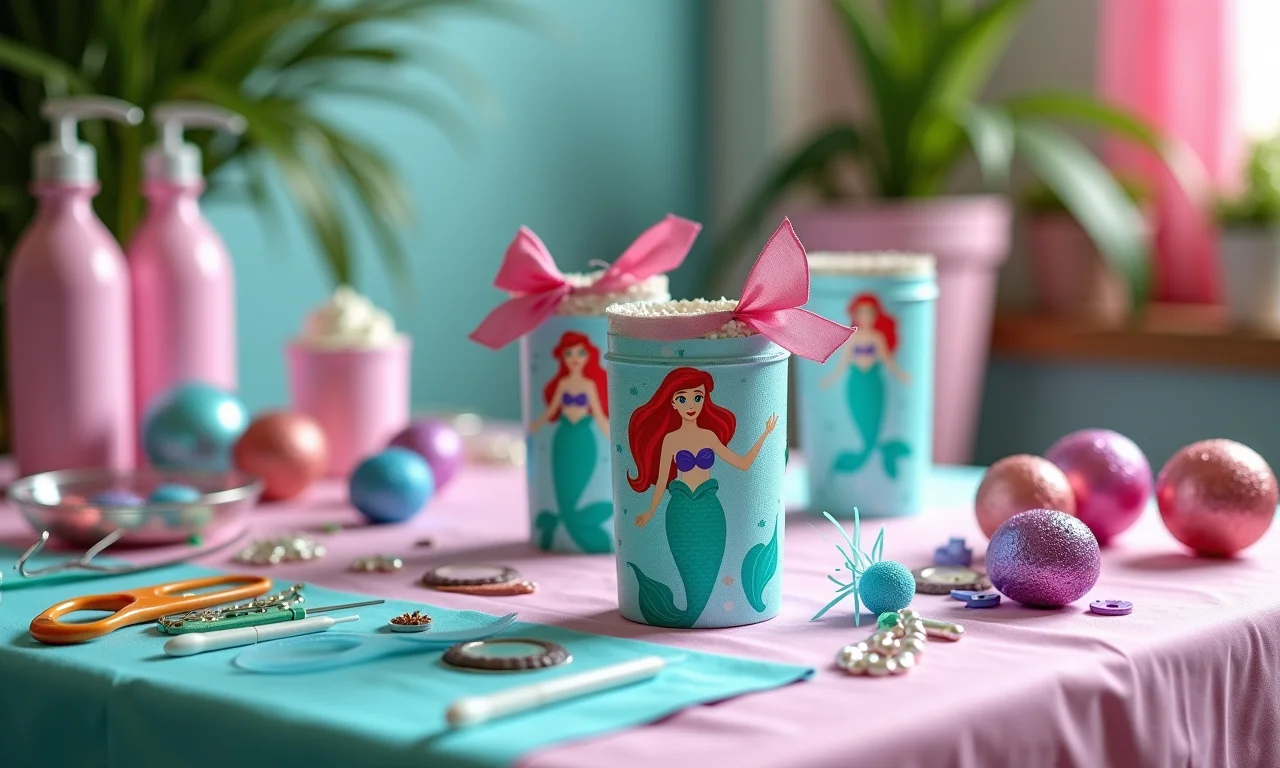 Tabela com ideias e materiais para lembrancinhas da Ariel.