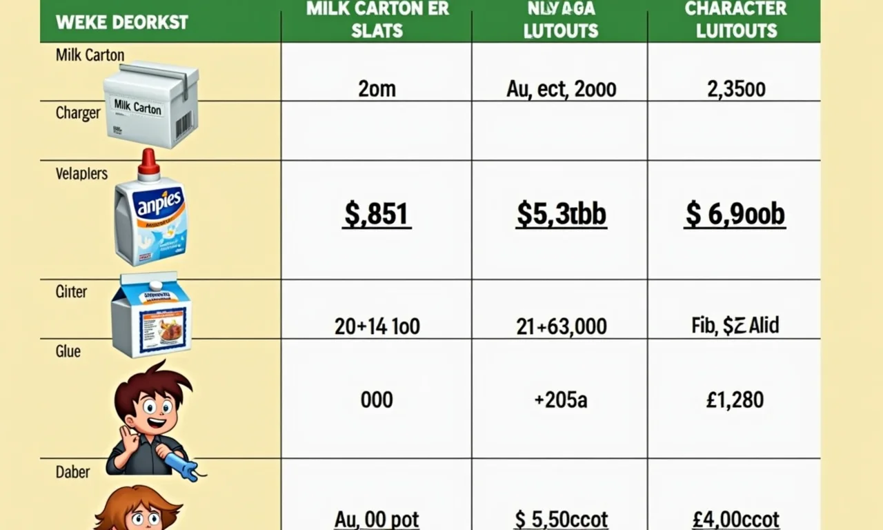 Tabela de custos para lembrancinhas da Frozen com caixas de leite.