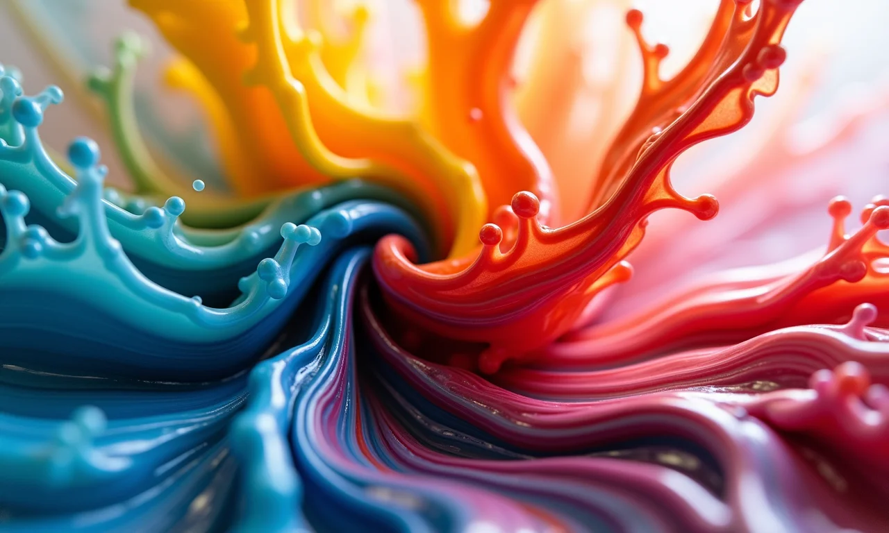 Técnica Flip Cup em pintura fluida, cores vibrantes em movimento.