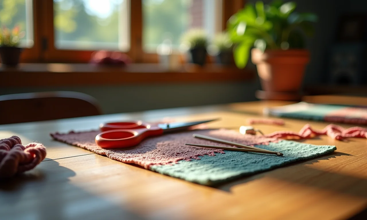 Tesoura e agulha de tapeçaria para acabamento de amigurumis.