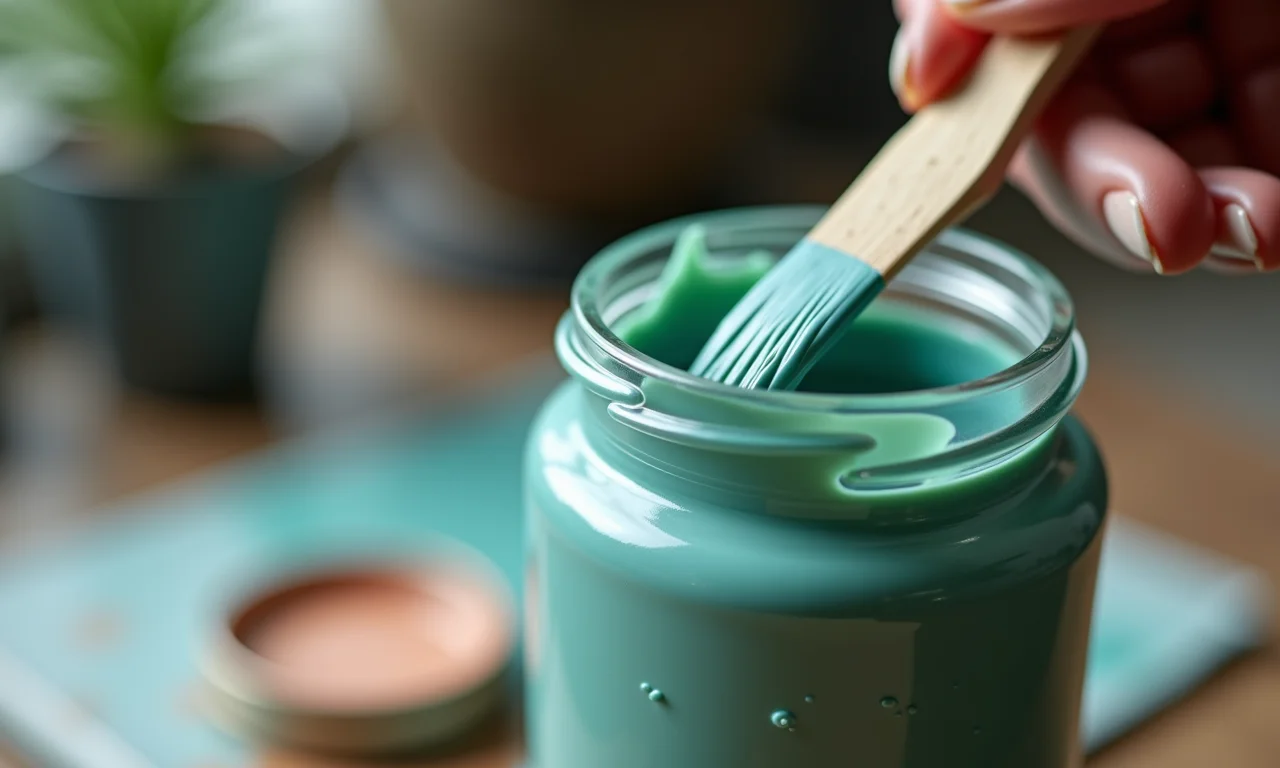 Tinta acrílica fosca da Acrilex sendo aplicada em um pote de vidro.