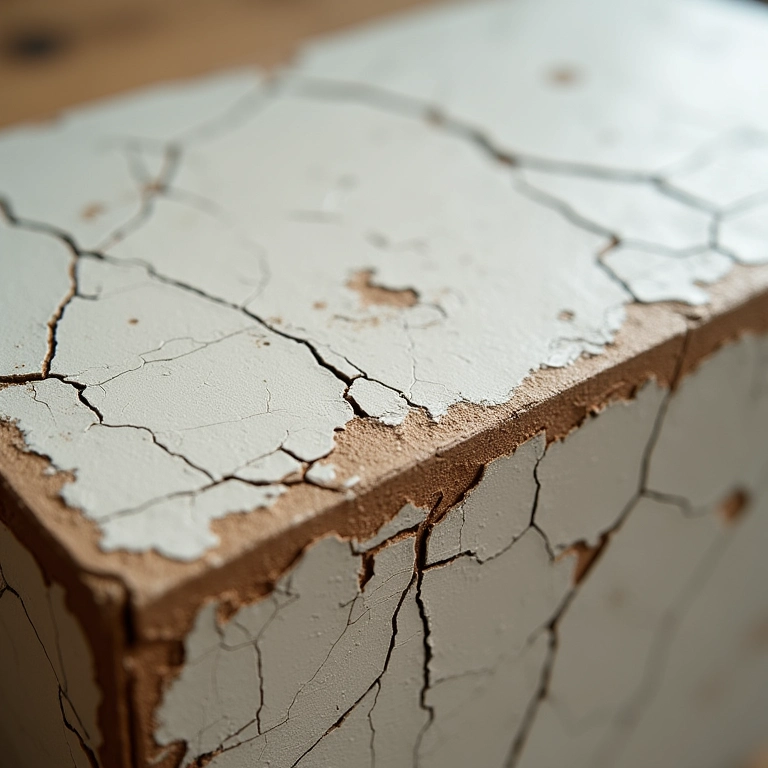 Tinta craquelada prematuramente em caixa de MDF.
