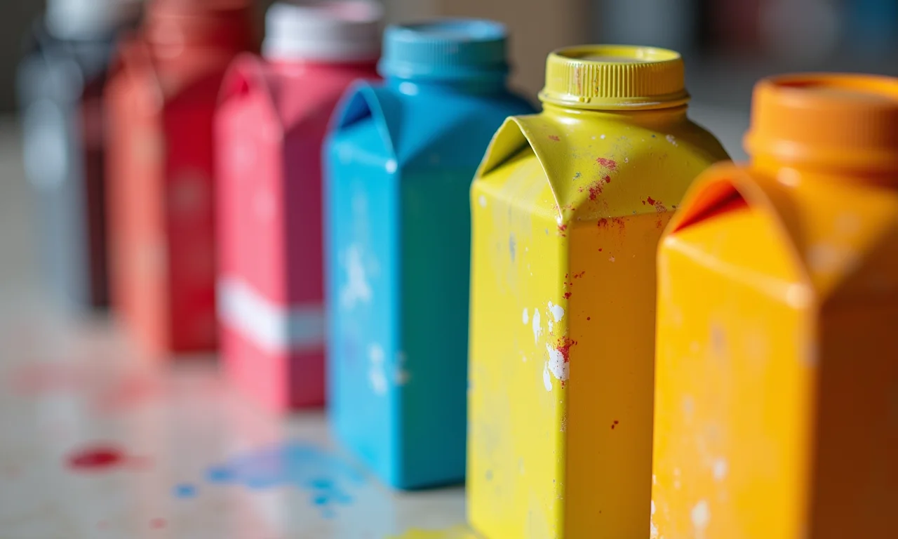 Tintas acrílicas da Acrilex em vasos de caixa de leite.