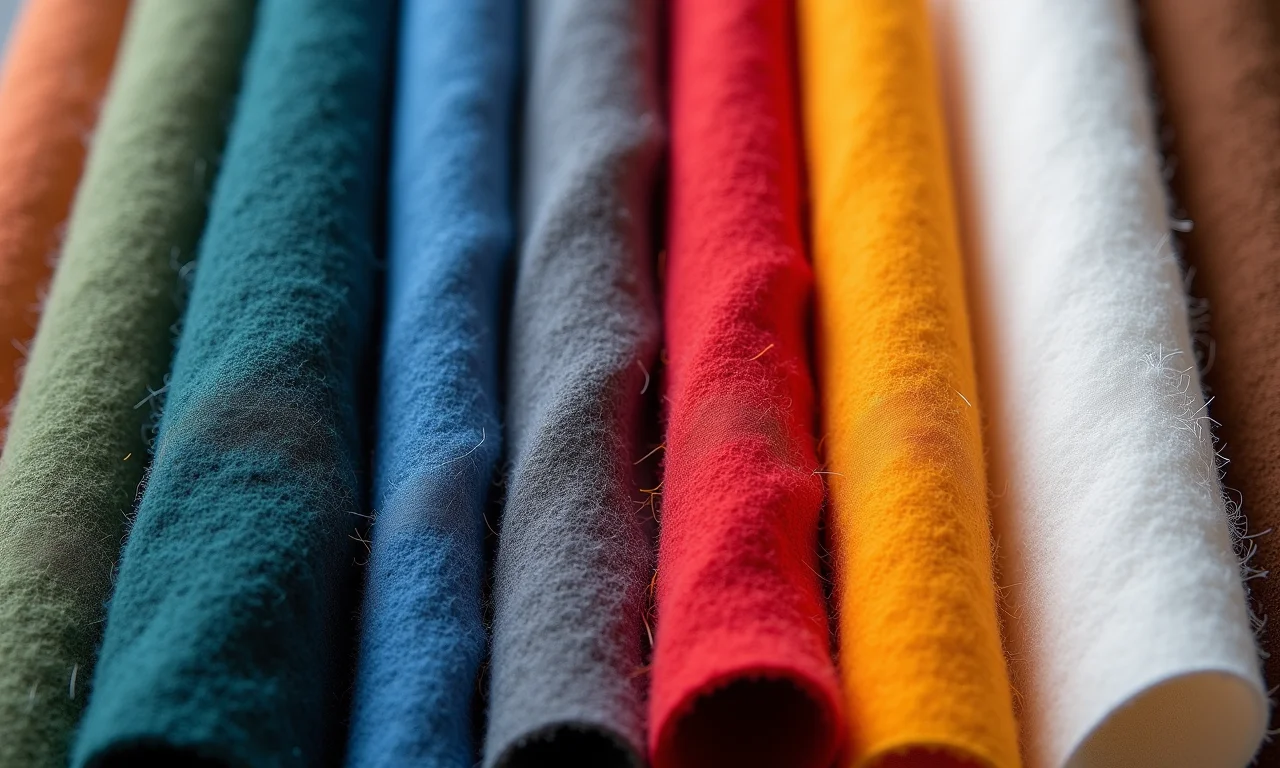 Tipos de feltro para guirlanda: comparação de texturas e cores.