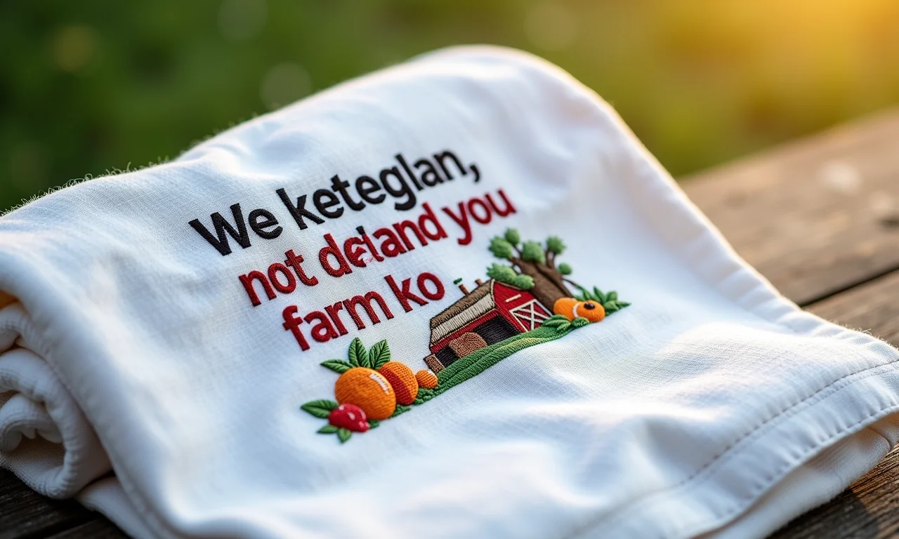 Toalha com frase motivacional bordada em ponto cruz.