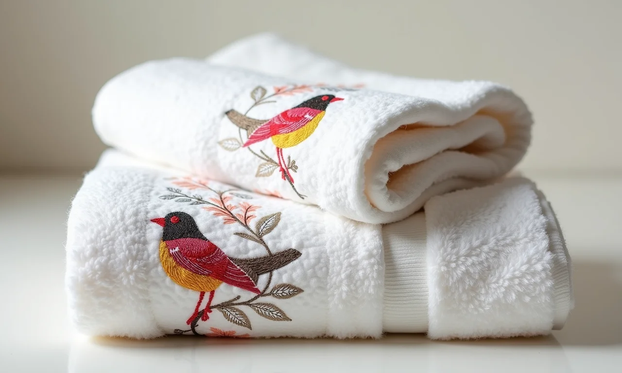 Toalhinhas de mão bordadas com tema de passarinho.