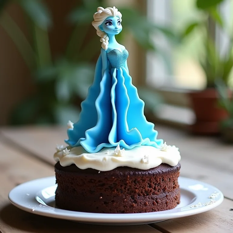 Topo de bolo Frozen em EVA decorando um bolo de chocolate