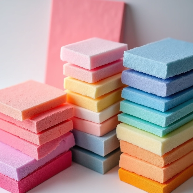Variedade de folhas de EVA em cores e texturas diversas.
