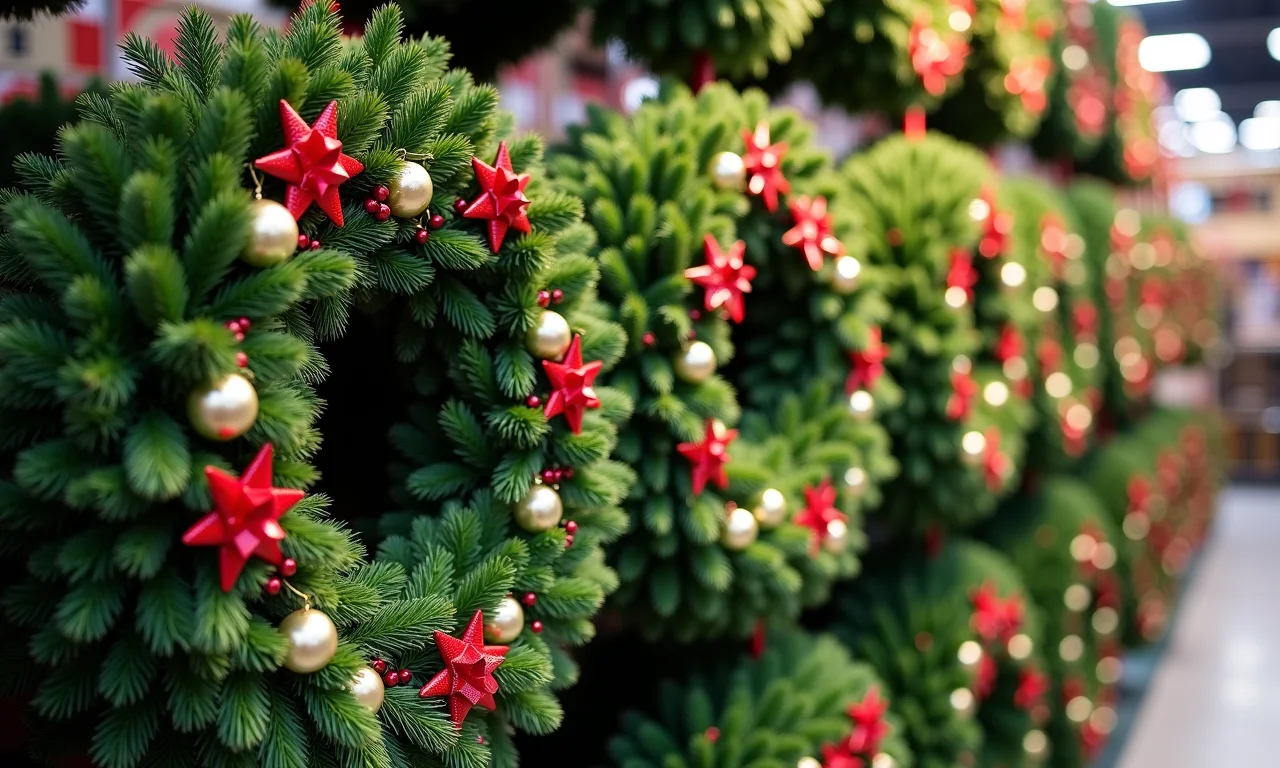 Variedade de guirlandas de Natal prontas em loja.