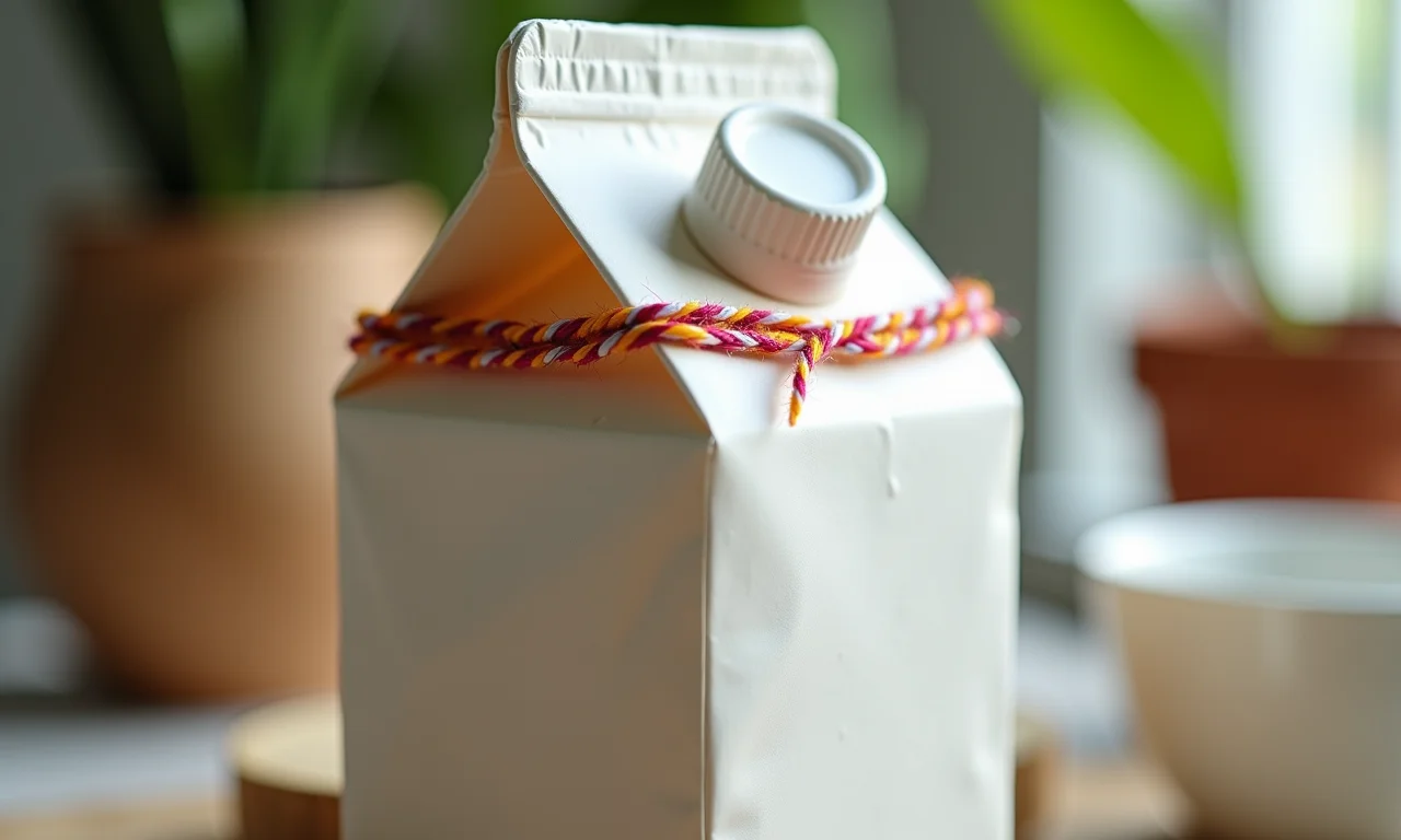 Vaso decorado com barbante colorido, textura em destaque.