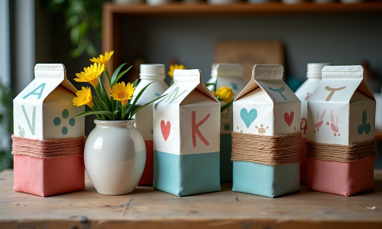 Vasos de caixa de leite personalizados com diferentes técnicas.