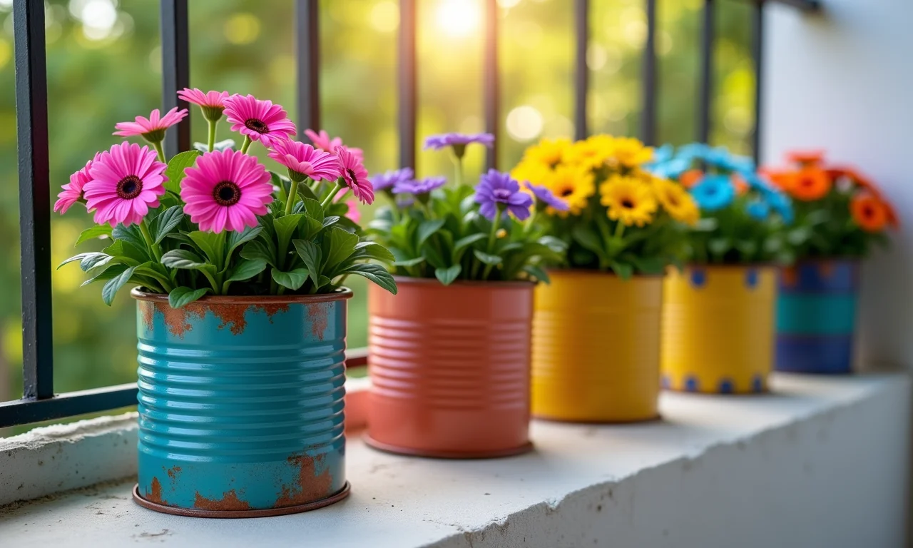 Vasos de flores charmosos e sustentáveis feitos de latas.