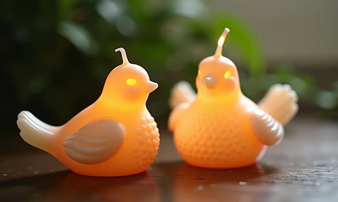 Velas aromáticas em formato de passarinho.