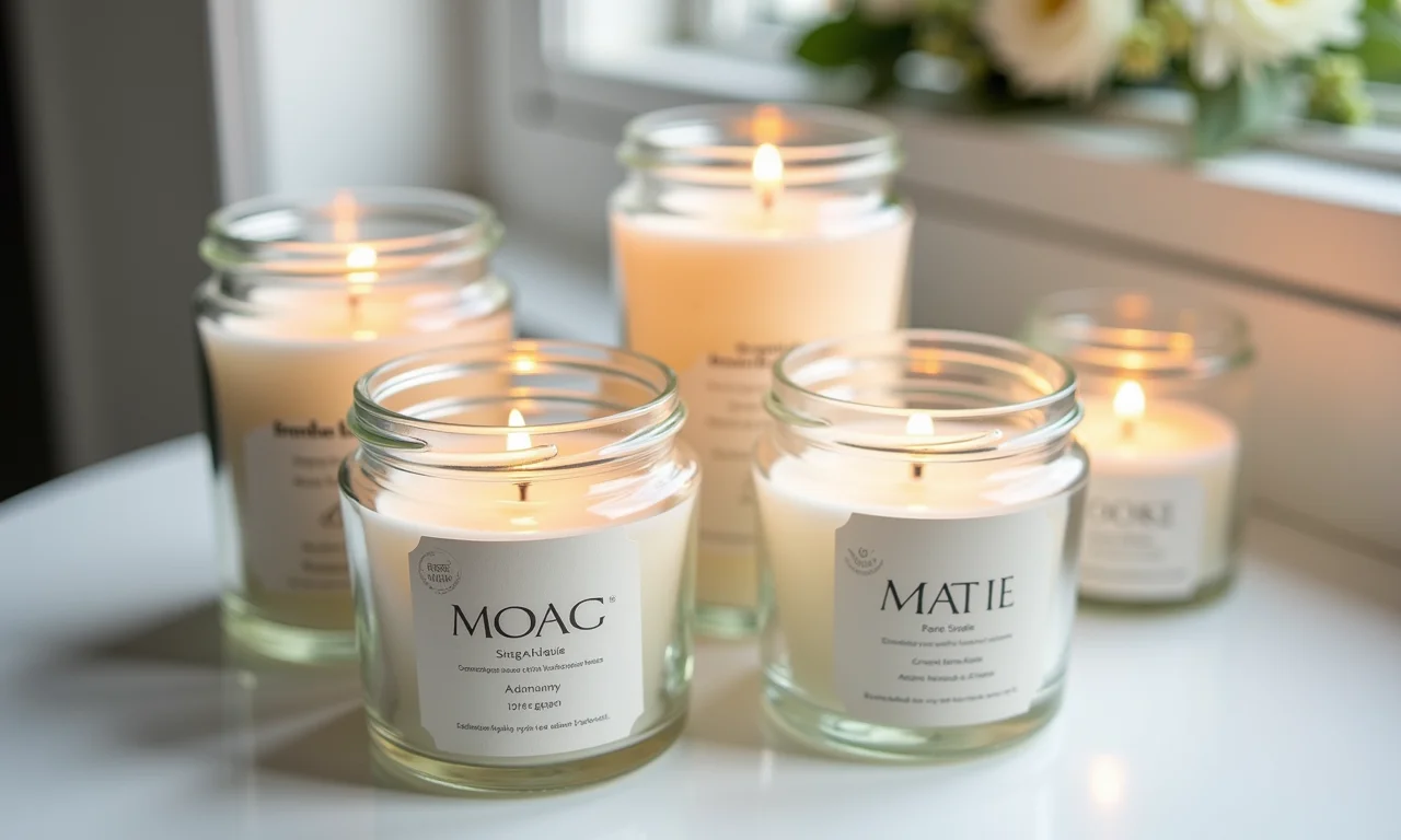 Velas aromáticas em potes de vidro, lembrancinha elegante para bodas de prata.