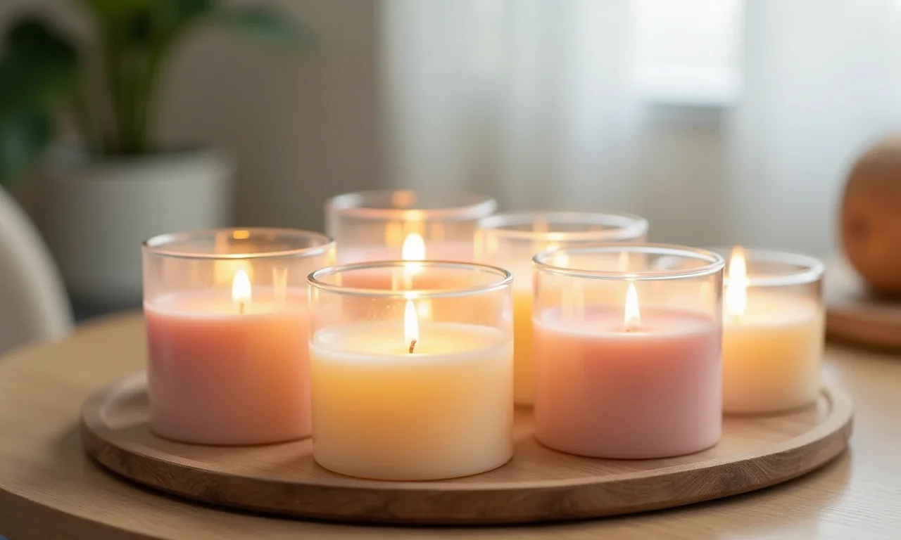 Velas aromáticas em tons pastel como lembrancinha de casamento.