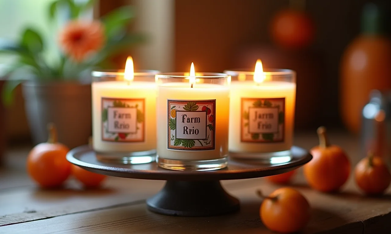 Velas aromáticas personalizadas com rótulos personalizados em suporte de vela.