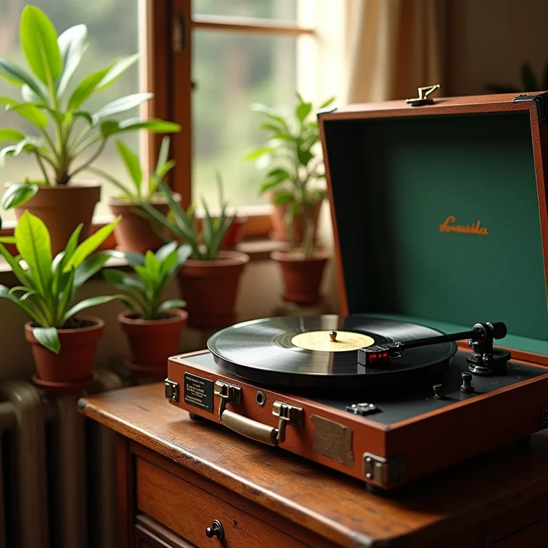 Vitrola vintage tocando música suave em chá de fraldas