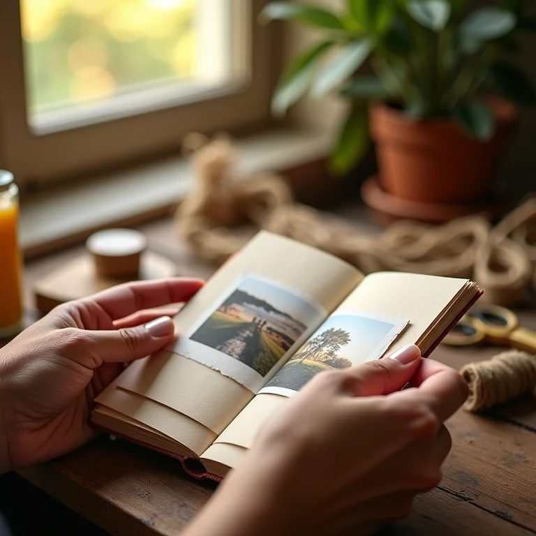 Álbuns de fotos em miniatura feitos à mão com barbante e papel natural