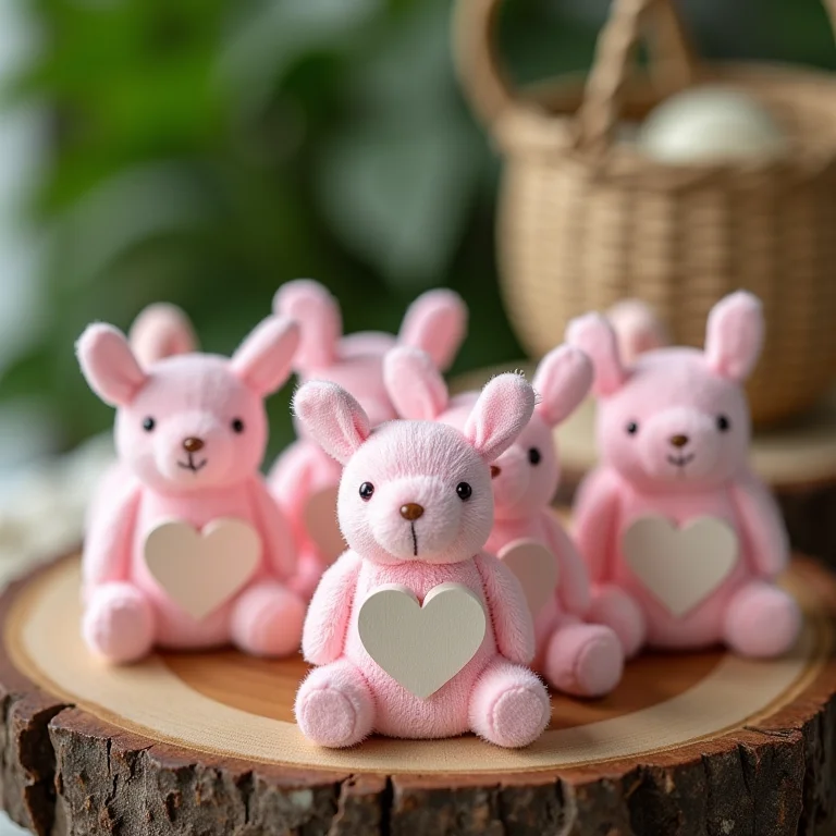 Arranjo elegante de lembrancinhas de chá de bebê em uma mesa rústica de madeira