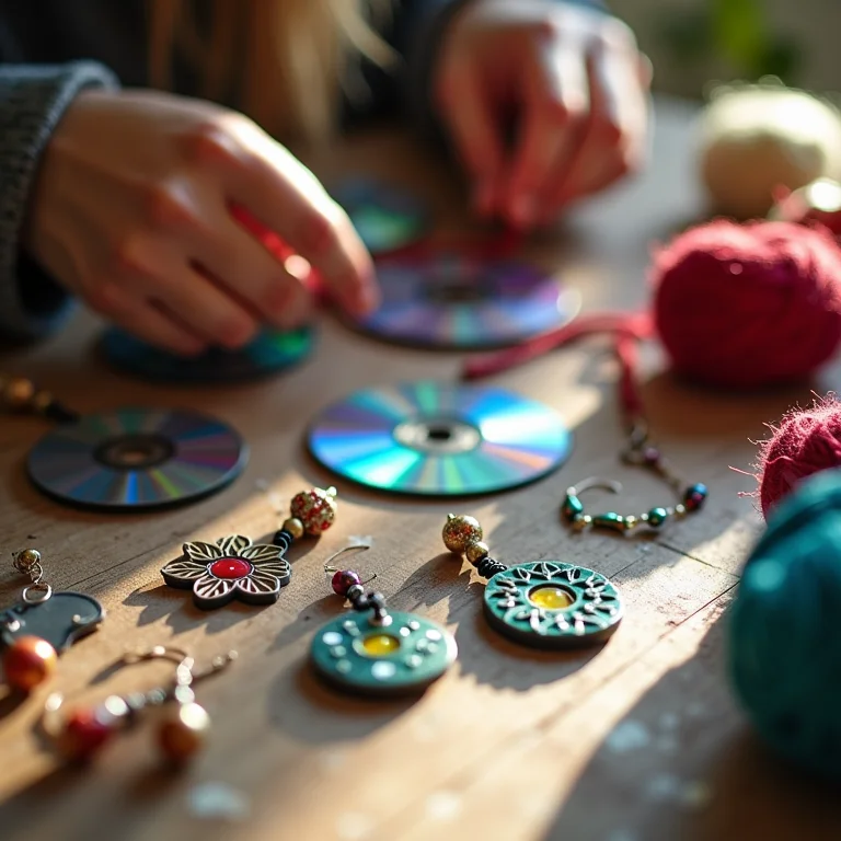 Artesã criando bijuterias originais com reaproveitamento de CDs