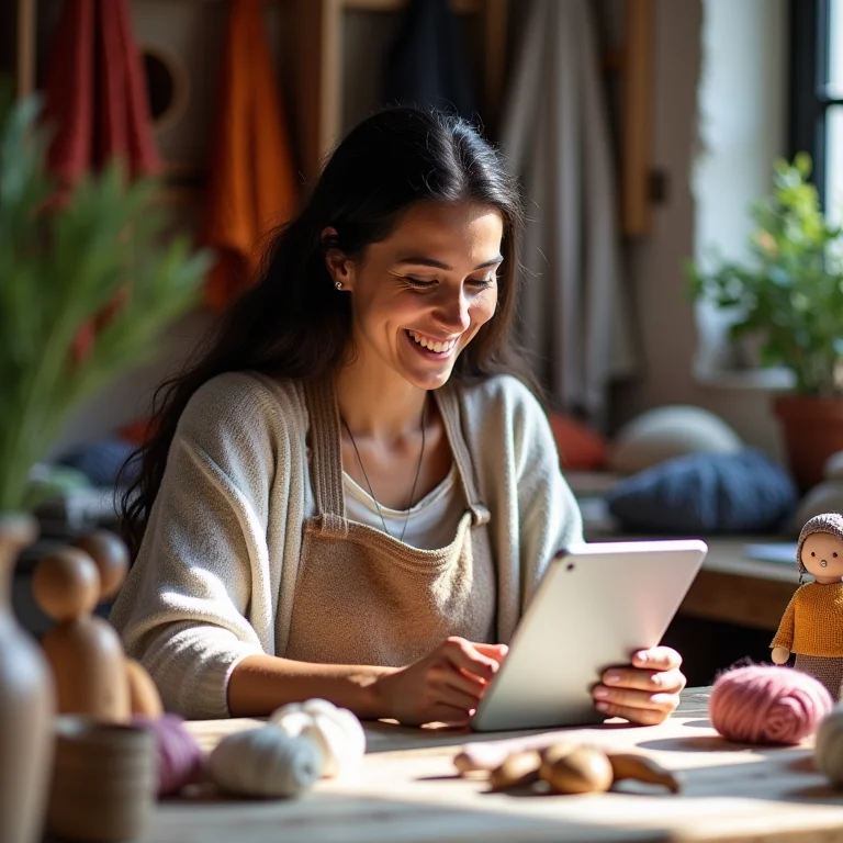 Artesã divulgando seus produtos nas redes sociais