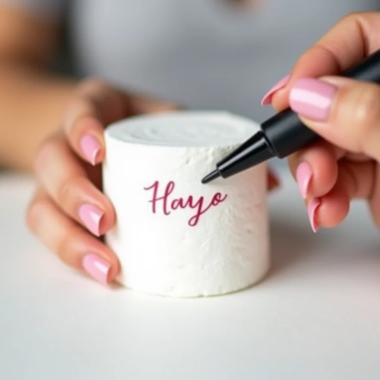 Artesã escrevendo mensagem personalizada em marshmallow