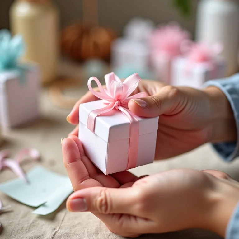 Artesã montando lembrancinhas de chá de fraldas