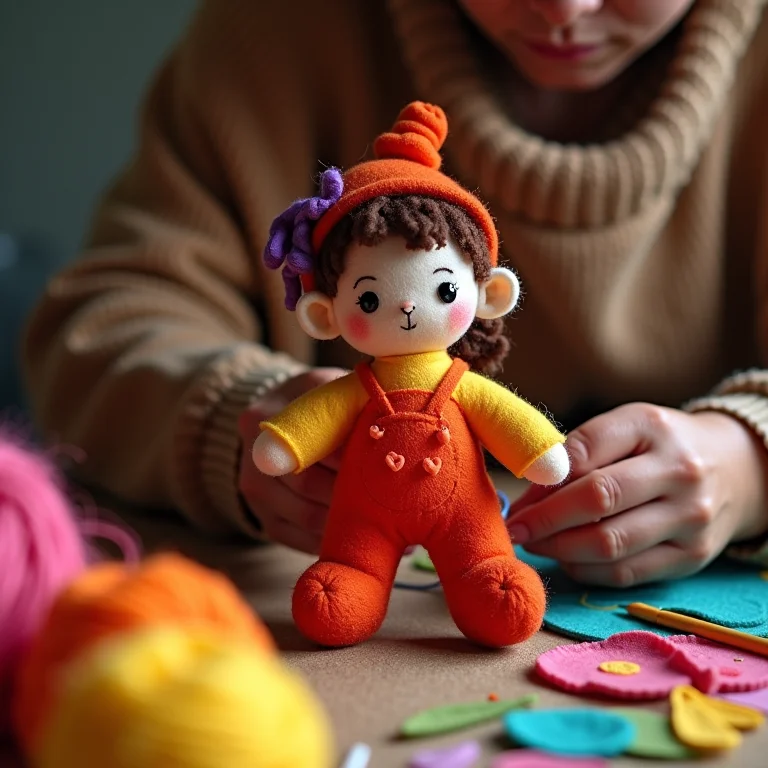 Artesanato em feltro da Galinha Pintadinha sendo costurado à mão