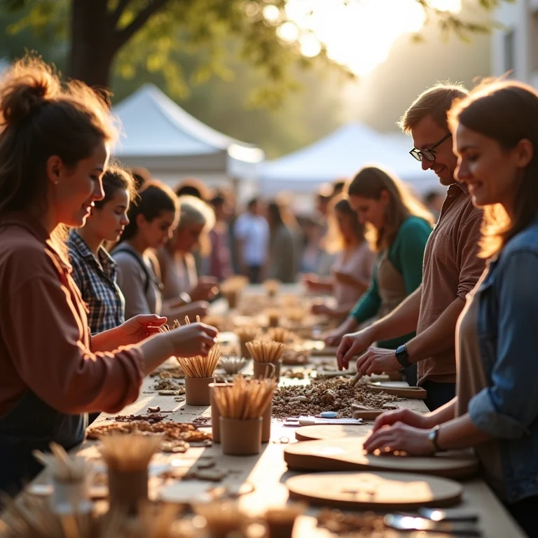 Artesãos expondo seus produtos em feira de artesanato