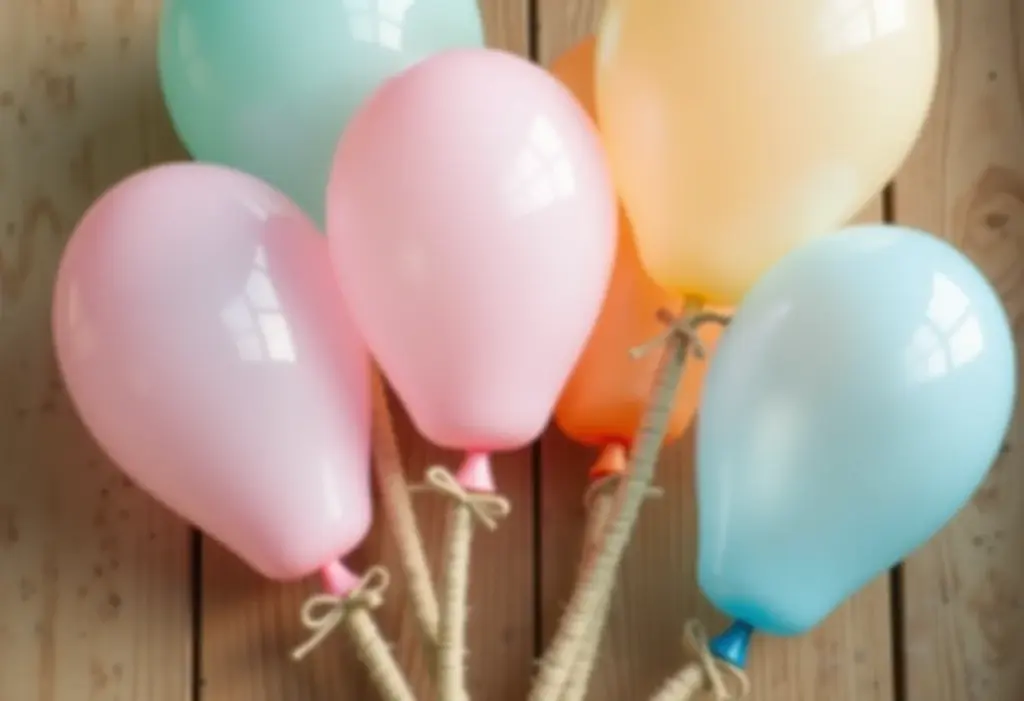 Lembrancinha de Balão: Ideias fofas para sua festa bombar! Balões coloridos amarrados com barbante rústico como lembrancinha