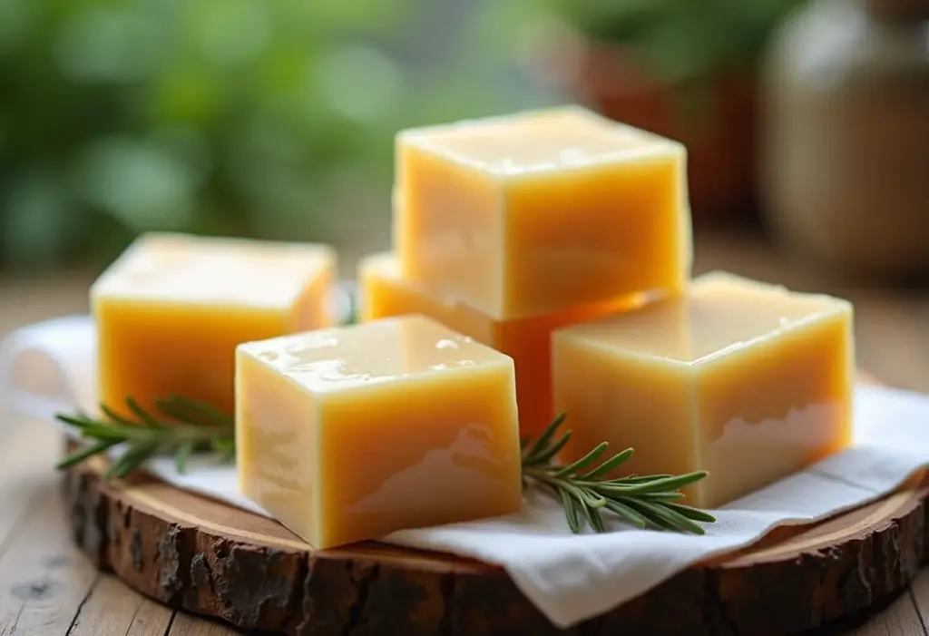 Sabão em Barra Caseiro Frio: Receita fácil para economizar! Barras de sabão caseiro rústico em mesa de madeira