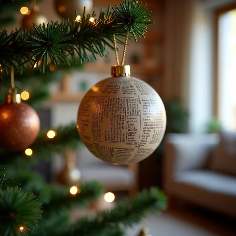 Bolas de natal feitas com jornal reciclado